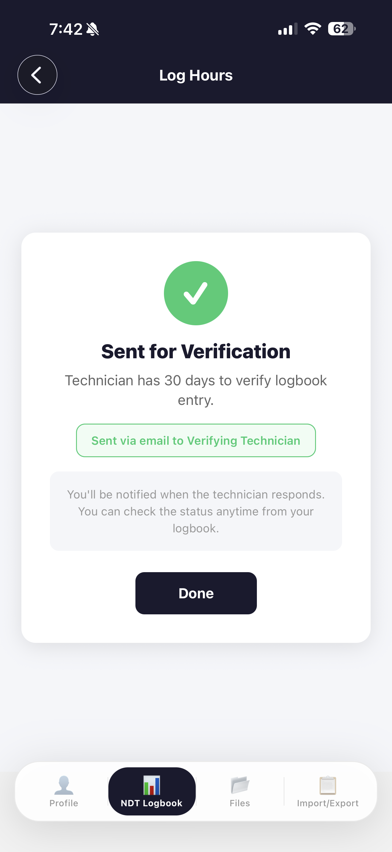 Sent for verification confirmation